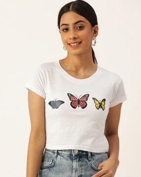 graphic print crew-neck top