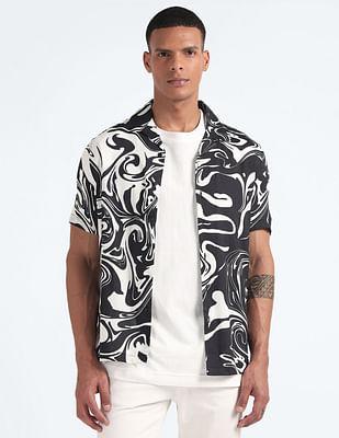 graphic print cuban collar shirt