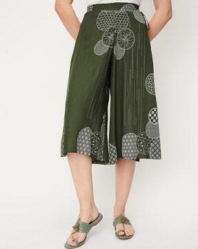 graphic print culottes trousers with drawstring waist