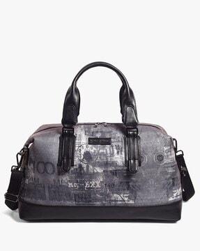 graphic print duffel bag with detachable strap