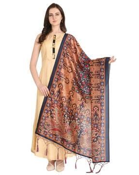 graphic print dupatta with tassels