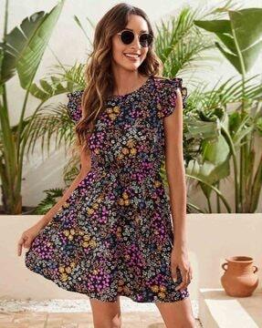 graphic print fit & flare dress