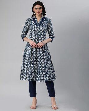 graphic print flared kurta