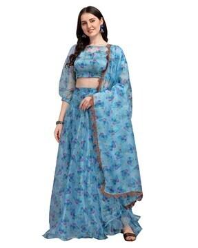 graphic print flared lehenga choli set