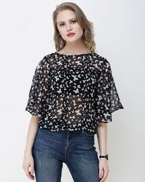 graphic print georgette blouse