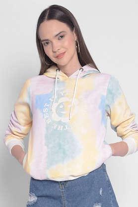 graphic print hooded blended fabric women's casual wear sweatshirt - multi