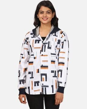 graphic print hooded shirt with patch pocket