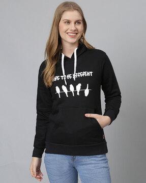 graphic print hooded sweatshirt with kangaroo pocket