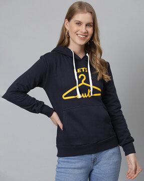 graphic print hooded sweatshirt with kangaroo pocket