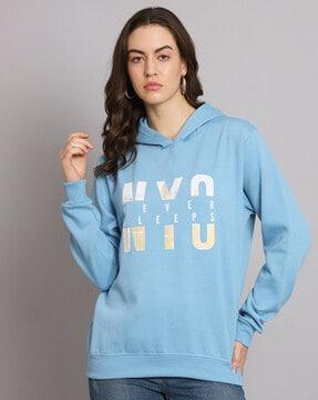 graphic print hooded sweatshirt with ribbed hem