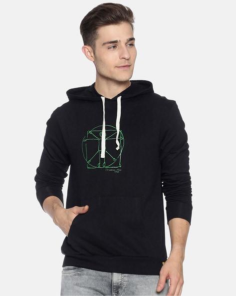 graphic print hooded sweatshirt with ribbed hems