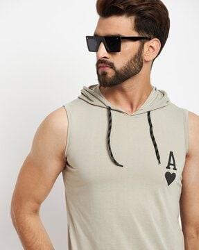 graphic print hooded t-shirt with drawstring detail
