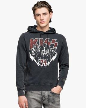graphic print hoodie with drawstring fastening