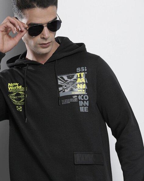 graphic print hoodie with flap pocket