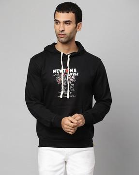 graphic print hoodie with kangaroo pocket