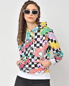 graphic print hoodie with kangaroo pocket