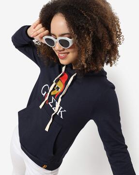 graphic print hoodie with kangaroo pocket