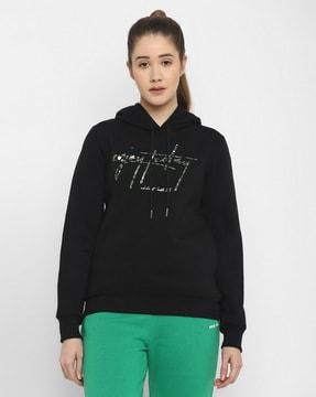 graphic print hoodie with ribbed hem