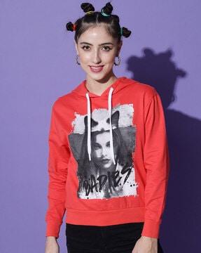 graphic print hoodie with ribbed-hem