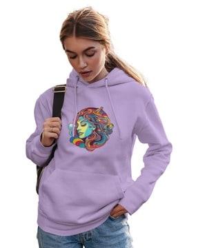 graphic print hoodie with ribbed hem