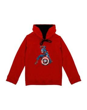 graphic print hoodie with ribbed hems