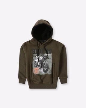 graphic print hoodie with slip pockets