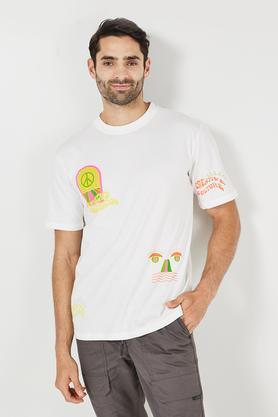 graphic print jersey round neck men's t-shirt - off white