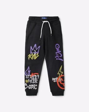 graphic print joggers with drawstring waist