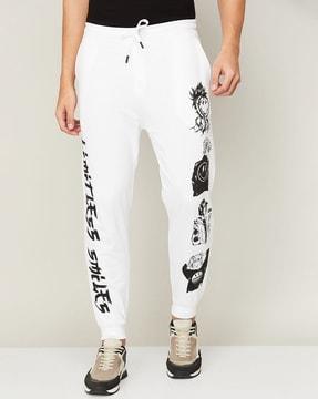 graphic print joggers with drawstring waist