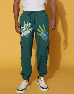 graphic print joggers with drawstring