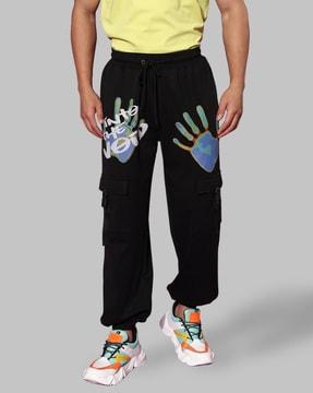 graphic print joggers with drawstring