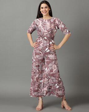 graphic print jumpsuit with 3/4th sleeves