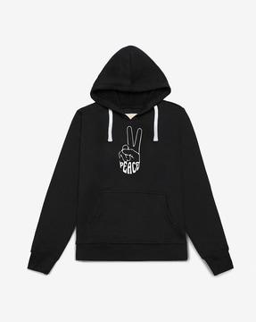 graphic print kangaroo pocket hoodie