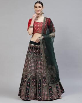 graphic print lehenga choli set with dupatta