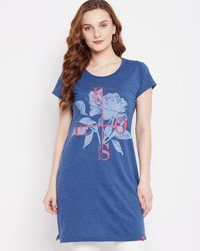 graphic print long t-shirt with round-neck