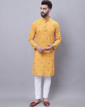 graphic print mandarin collar long kurta