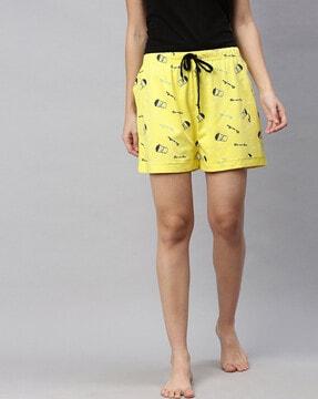 graphic print mid-rise shorts with drawstring waistband