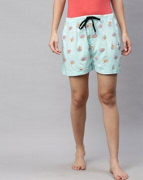 graphic print mid-rise shorts with drawstring waistband