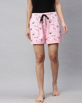 graphic print mid-rise shorts with drawstring waistband