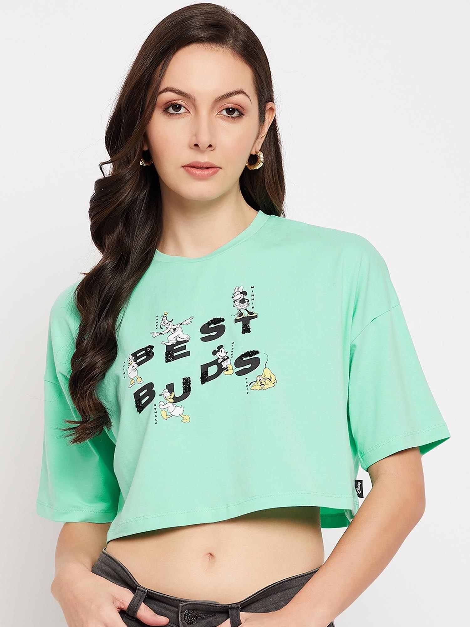 graphic print mint green crop t-shirt