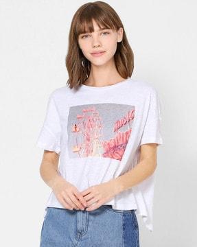 graphic print organic cotton crew-neck t-shirt with back slit