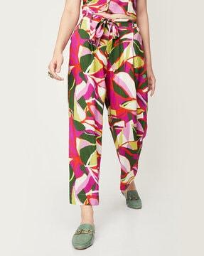 graphic print pants with drawstring waist