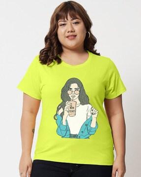 graphic print plus size crew-neck cotton t-shirt