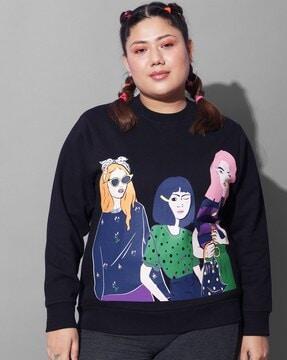 graphic print plus size round-neck sweatshirt