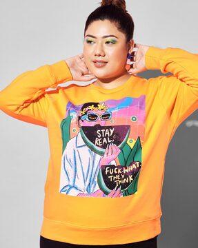 graphic print plus size round-neck sweatshirt