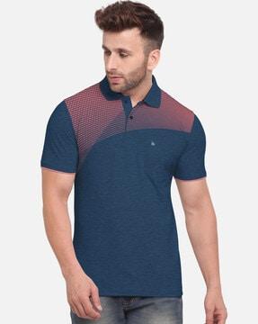 graphic print polo t-shirt with patch pocket