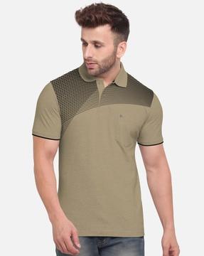 graphic print polo t-shirt with patch pocket