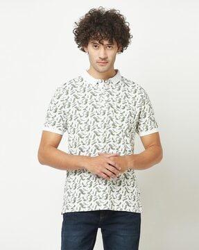 graphic print polo t-shirt with patch pocket