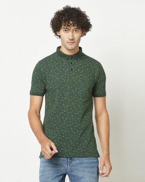 graphic print polo t-shirt with patch pocket