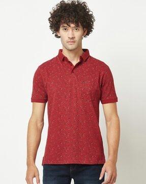 graphic print polo t-shirt with patch pocket